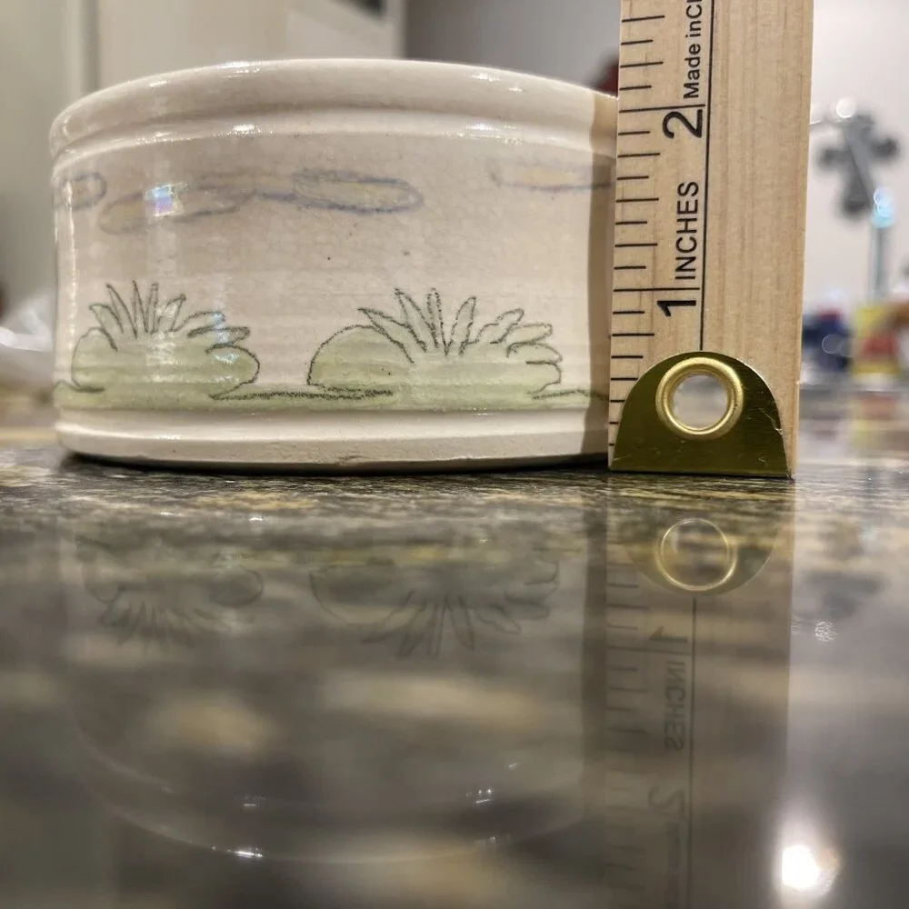 Vtg Handcrafted Lynn Gray Signed‎ Art Pottery Desert Cactus Bowl Rim Pinch Deco